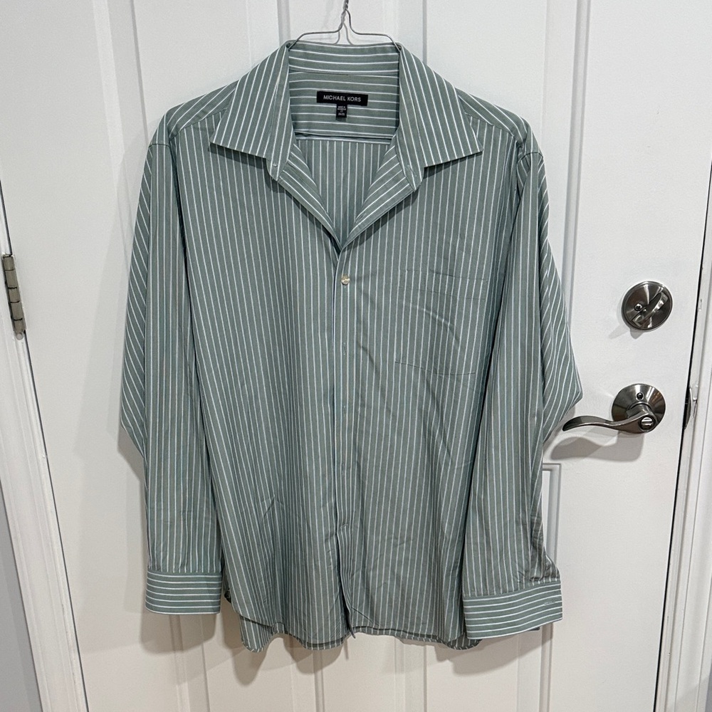 Michael Kors Men's Casual Green Pinstripe Shirt